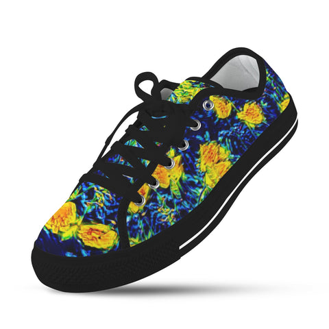 'Wild Poppies' (Black) Seattle Low Top Men's Shoes (Model 1013-6)