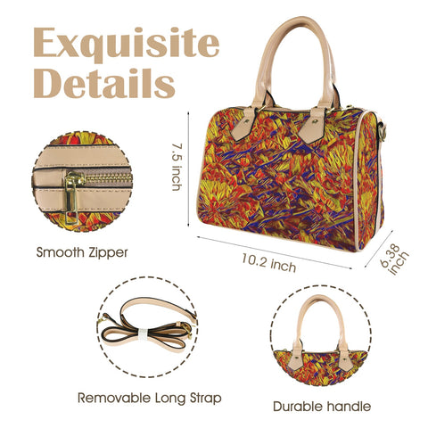 'Peony' Boston-Mini PU Handbag (Cream Trim)