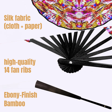 'Clematis' (Black Edge) Double-Sided Folding Bamboo Fan