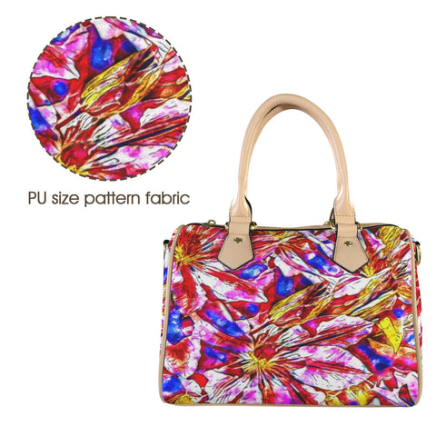 'Clematis' Mini-Boston PU Handbag (Cream Trim)