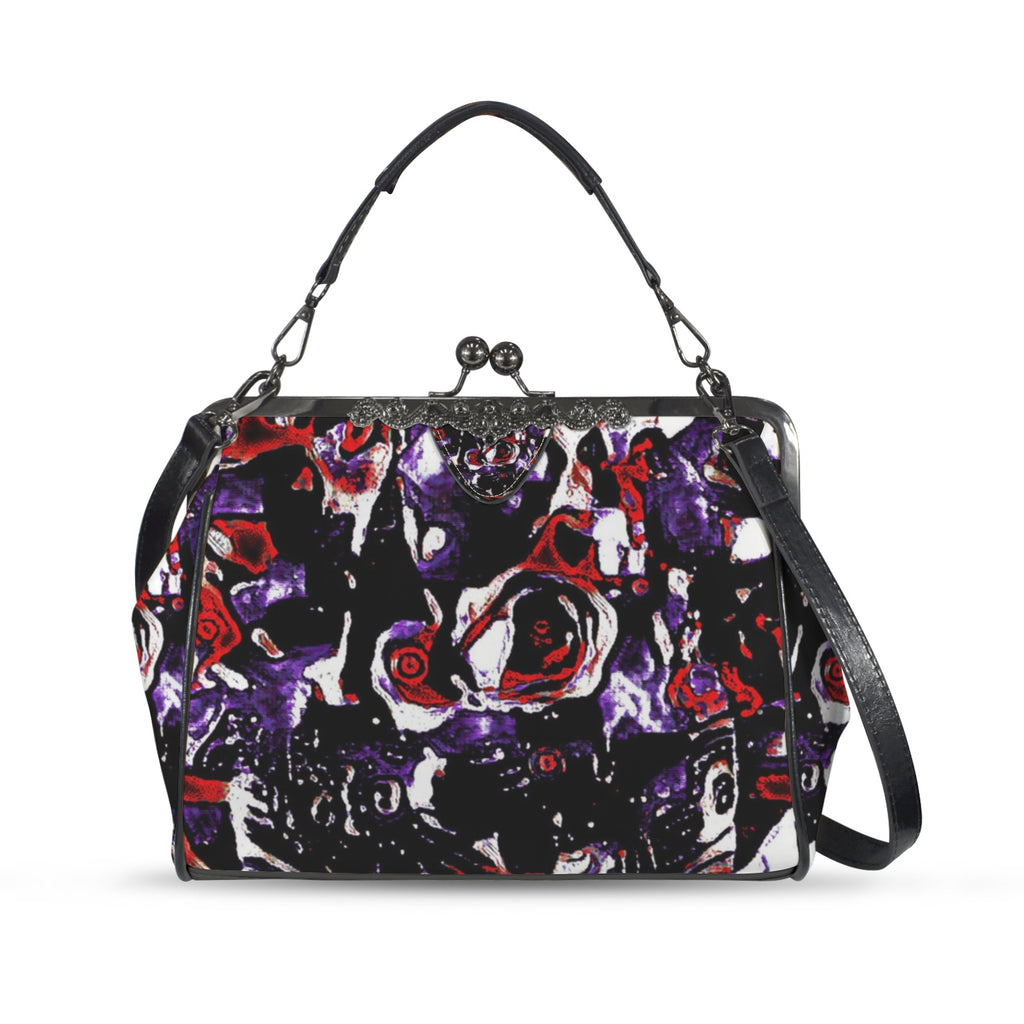 'Gothic Rose' Faux Leather Kisslock Handbag Crossbody