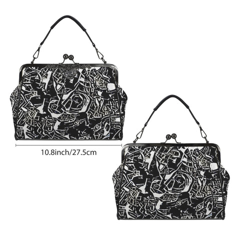 'Liquorice' Faux Leather Kisslock Handbag Crossbody
