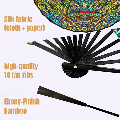 'Clematis Electra' (Black Edge) Double-Sided Folding Bamboo Fan