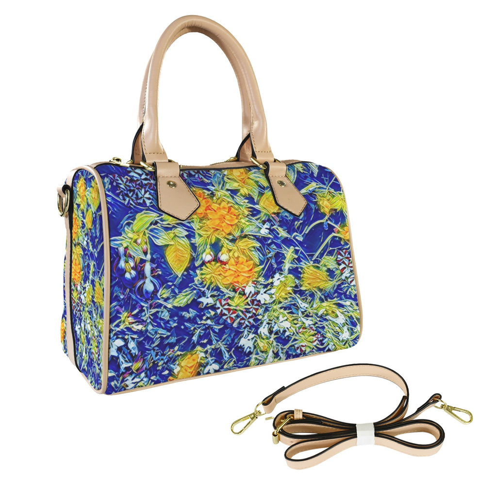 'Summer Basket' Mini-Boston PU Handbag (Cream Trim)