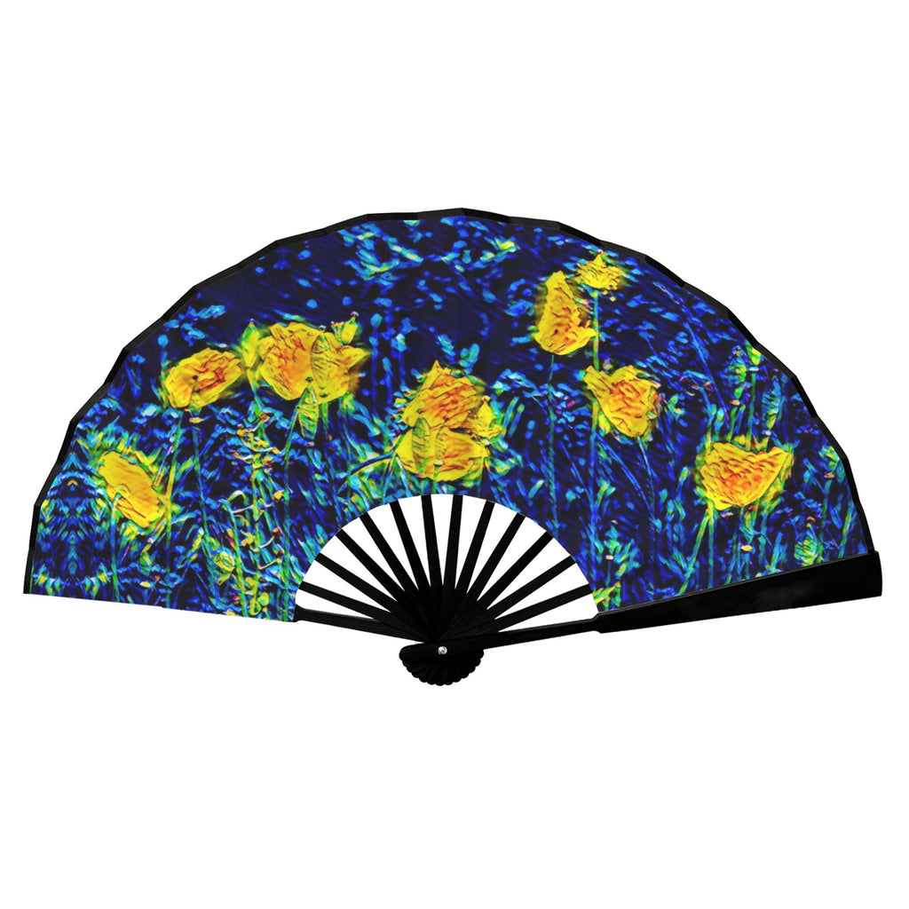 'Wild Poppies' (Black Edge) Double-Sided Folding Bamboo Fan