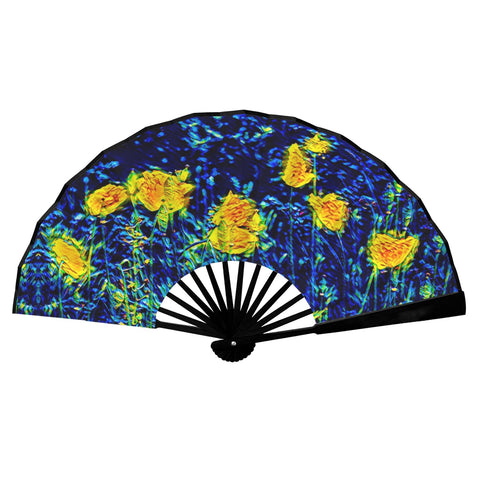 'Wild Poppies' (Black Edge) Double-Sided Folding Bamboo Fan