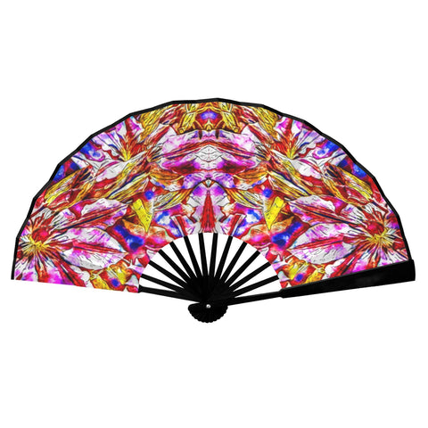 'Clematis' (Black Edge) Double-Sided Folding Bamboo Fan