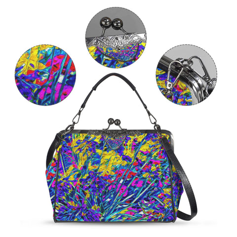 'Agapanthus' Faux Leather Kisslock Handbag Crossbody