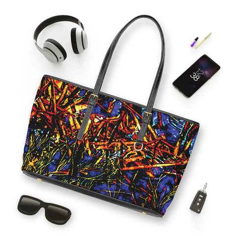 'Graffiti Aqua' PU Leather Zipped Tote