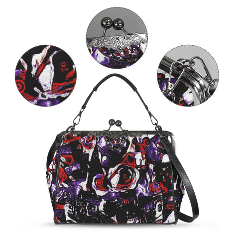 'Gothic Rose' Faux Leather Kisslock Handbag Crossbody