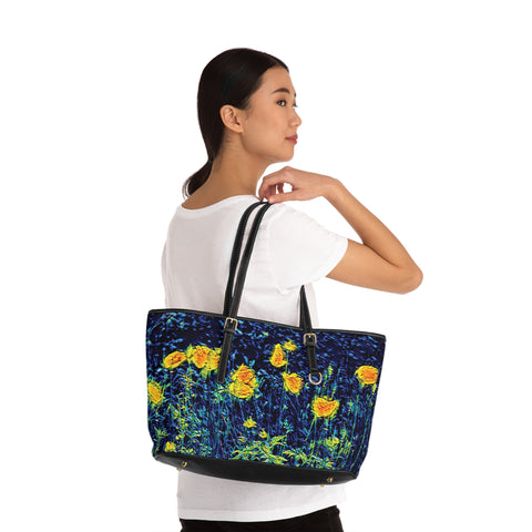 'Wild Poppies' PU Leather Zipped Tote