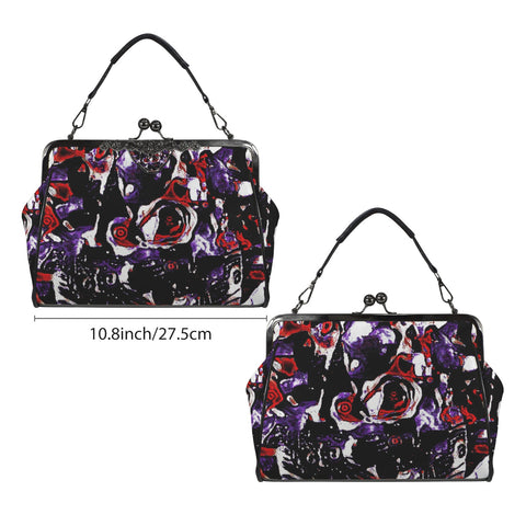 'Gothic Rose' Faux Leather Kisslock Handbag Crossbody