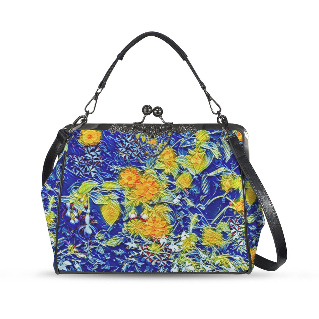 'Summer Basket' Faux Leather Kisslock Handbag Crossbody