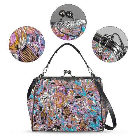 'Psychedelique' Faux Leather Kisslock Handbag Crossbody