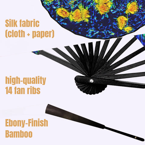 'Wild Poppies' (Black Edge) Double-Sided Folding Bamboo Fan