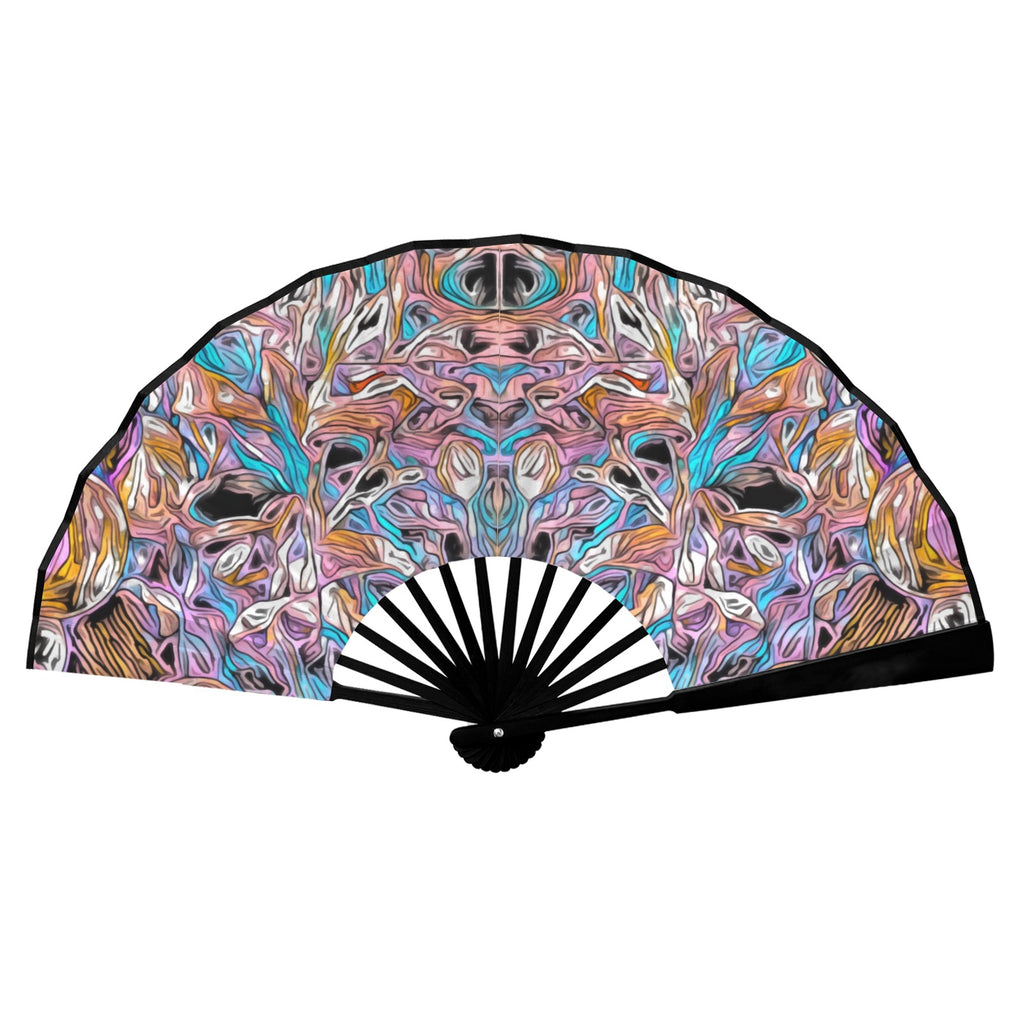 'Psychedelique' (Black Edge) Double-Sided Folding Bamboo Fan