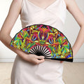 'Tropique' (Black Edge) Double-Sided Folding Bamboo Fan
