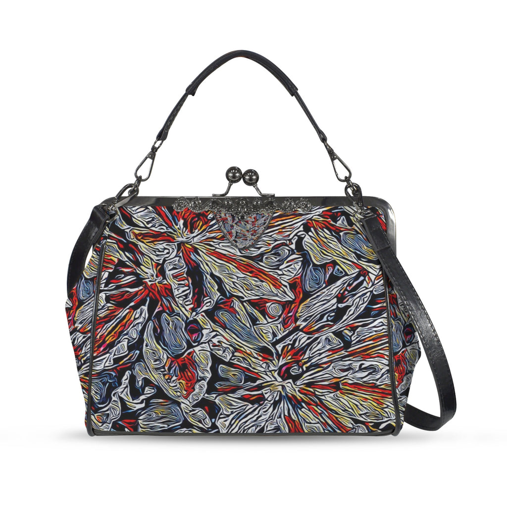 'Clematis Platinum' Faux Leather Kisslock Handbag Crossbody