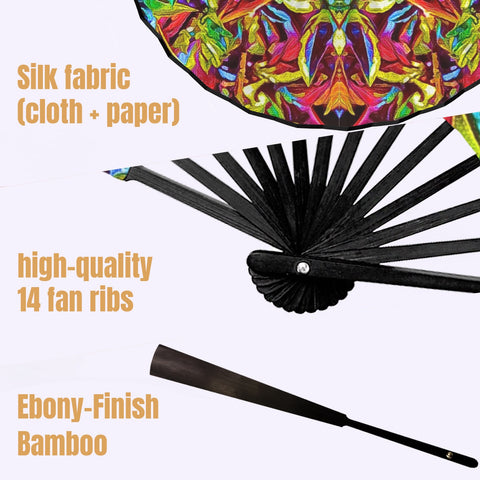 'Tropique' (Black Edge) Double-Sided Folding Bamboo Fan