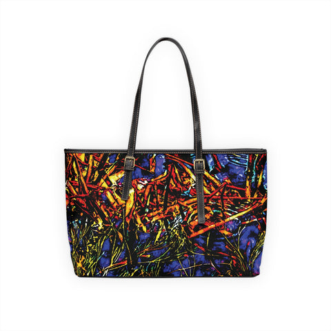 'Graffiti Aqua' PU Leather Zipped Tote