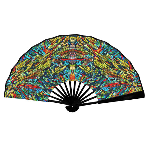 'Clematis Electra' (Black Edge) Double-Sided Folding Bamboo Fan