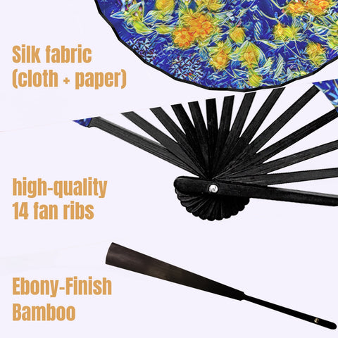 'Summer Basket' (Black Edge) Double-Sided Folding Bamboo Fan