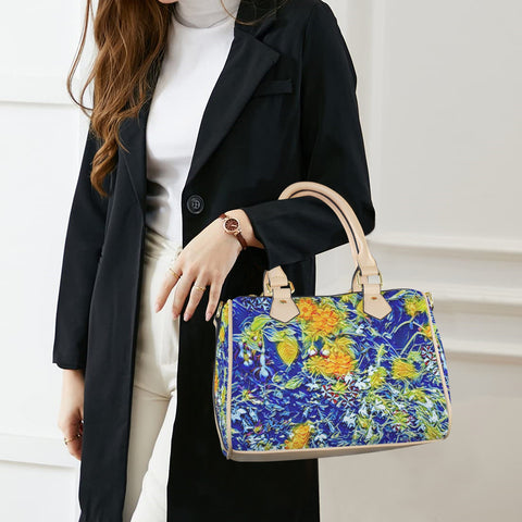 'Summer Basket' Mini-Boston PU Handbag (Cream Trim)