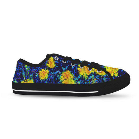 'Wild Poppies' (Black) Seattle Low Top Men's Shoes (Model 1013-6)