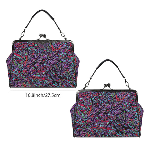 'Clematis Neon' Faux Leather Kisslock Handbag Crossbody
