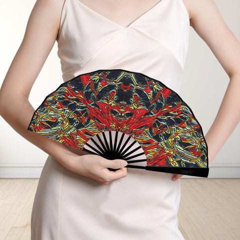 'Earthquake' (Black Edge) Double-Sided Folding Bamboo Fan