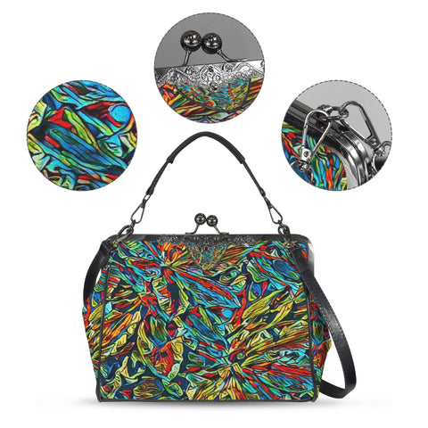 'Clematis Electra' Faux Leather Kisslock Handbag Crossbody