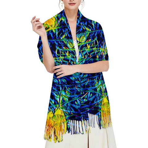 'Wild Poppies' Tassel Fleece Scarf