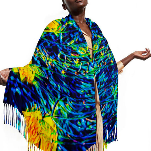 'Wild Poppies' Tassel Fleece Scarf