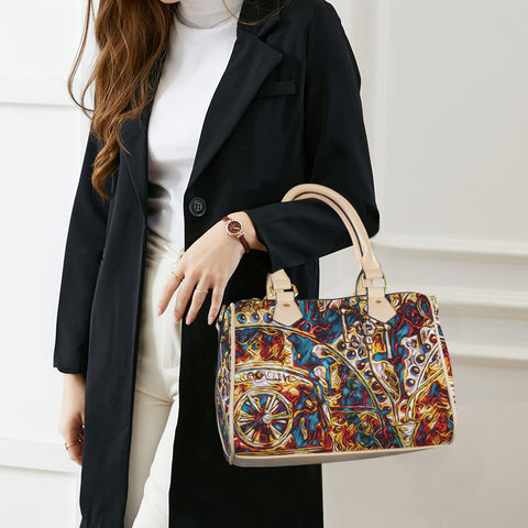 'Boilerplate' PU Mini-Bowler Crossbody (Cream Trim)