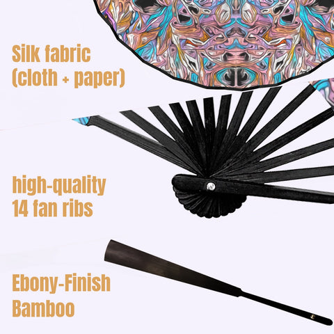 'Psychedelique' (Black Edge) Double-Sided Folding Bamboo Fan