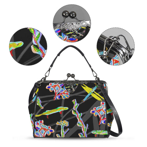 'Regenesis' (Black Edit) Faux Leather Kisslock Handbag Crossbody