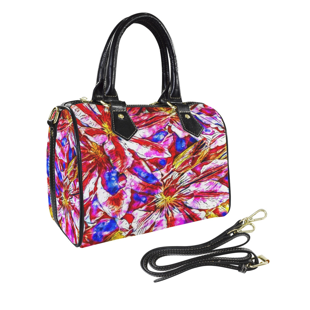 'Clematis' Mini-Boston PU Handbag (Black Trim)