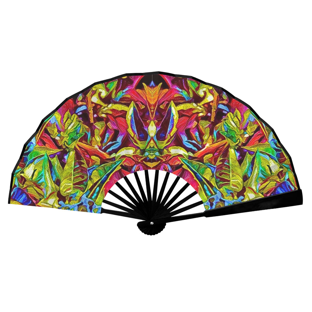 'Tropique' (Black Edge) Double-Sided Folding Bamboo Fan