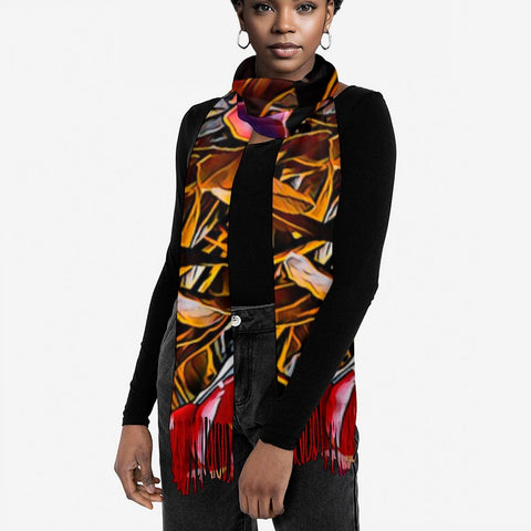 'Peony Marron' Tassel Fleece Scarf