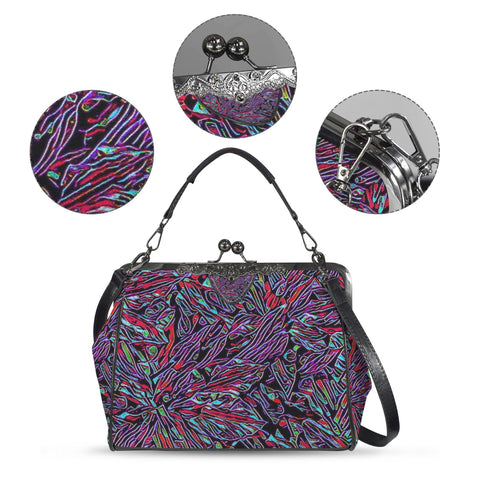 'Clematis Neon' Faux Leather Kisslock Handbag Crossbody