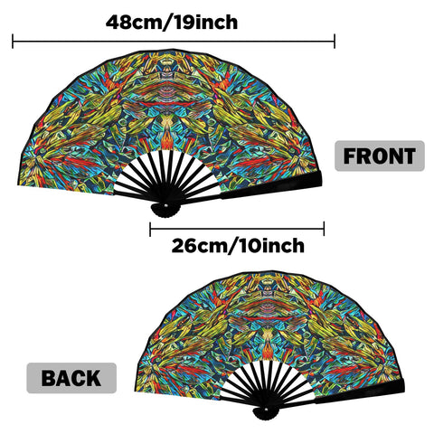 'Clematis Electra' (Black Edge) Double-Sided Folding Bamboo Fan