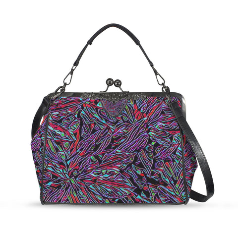 'Clematis Neon' Faux Leather Kisslock Handbag Crossbody