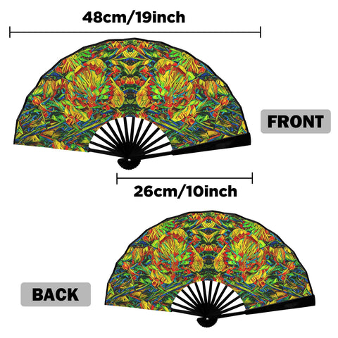 'Peony Citrus' (Black Edge) Double-Sided Folding Bamboo Fan