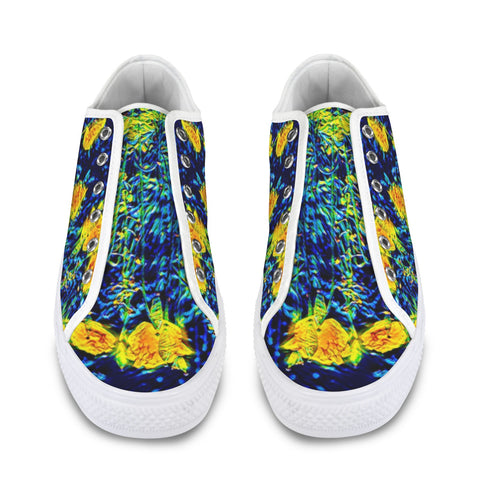 'Wild Poppies' (White) Seattle Low Top Men's Shoes (Model 1013-6)