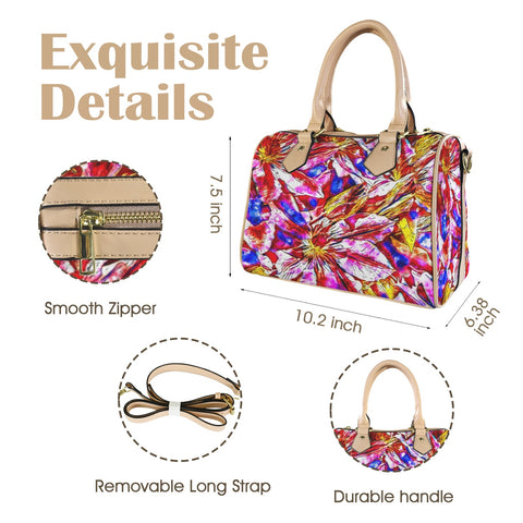 'Clematis' Mini-Boston PU Handbag (Cream Trim)