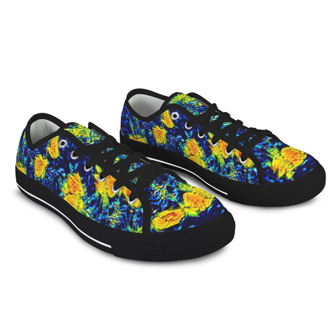 'Wild Poppies' (Black) Seattle Low Top Men's Shoes (Model 1013-6)