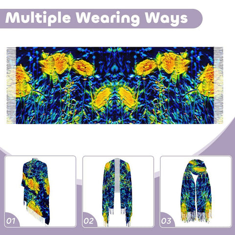 'Wild Poppies' Tassel Fleece Scarf