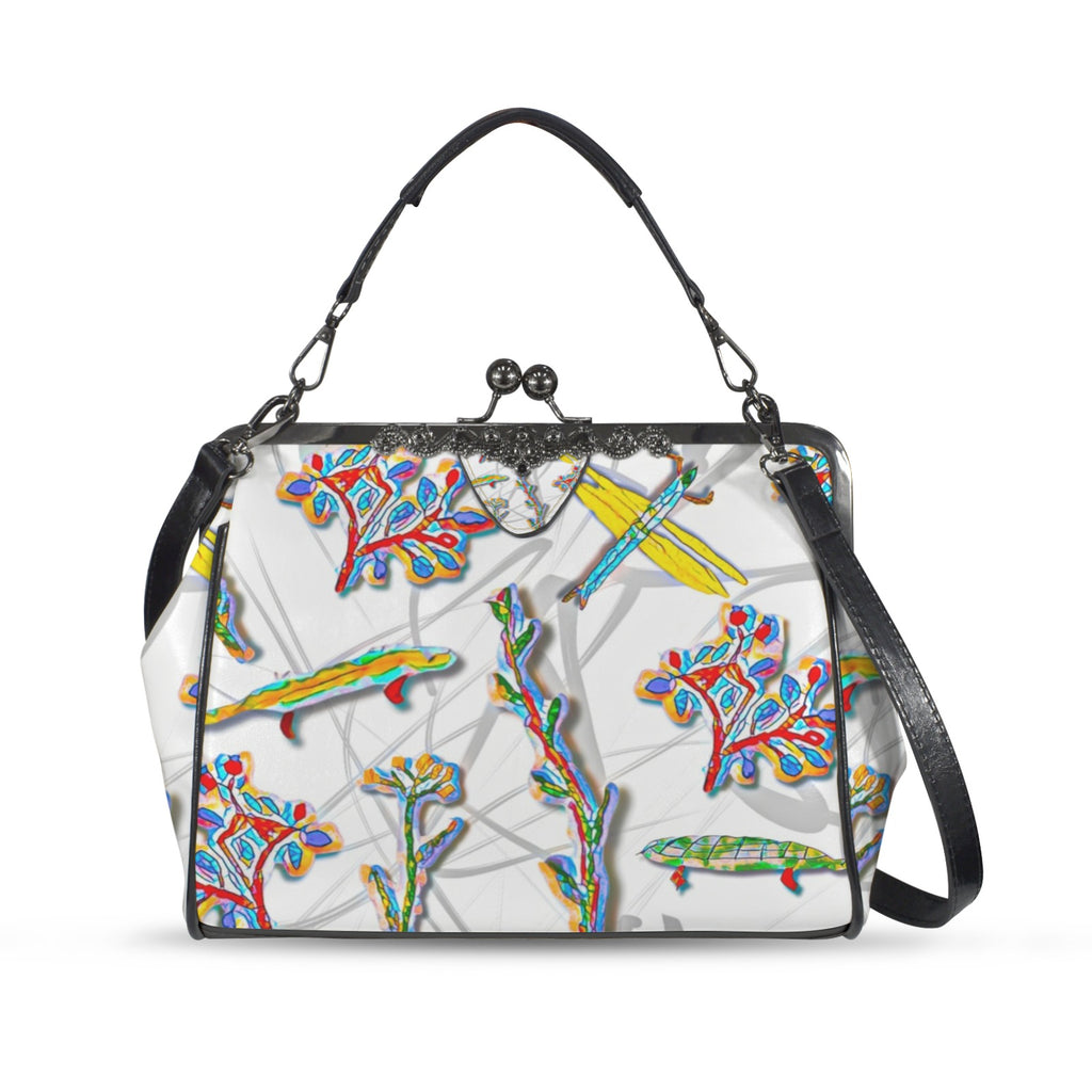 'Regenesis' (White Edit) Faux Leather Kisslock Handbag Crossbody