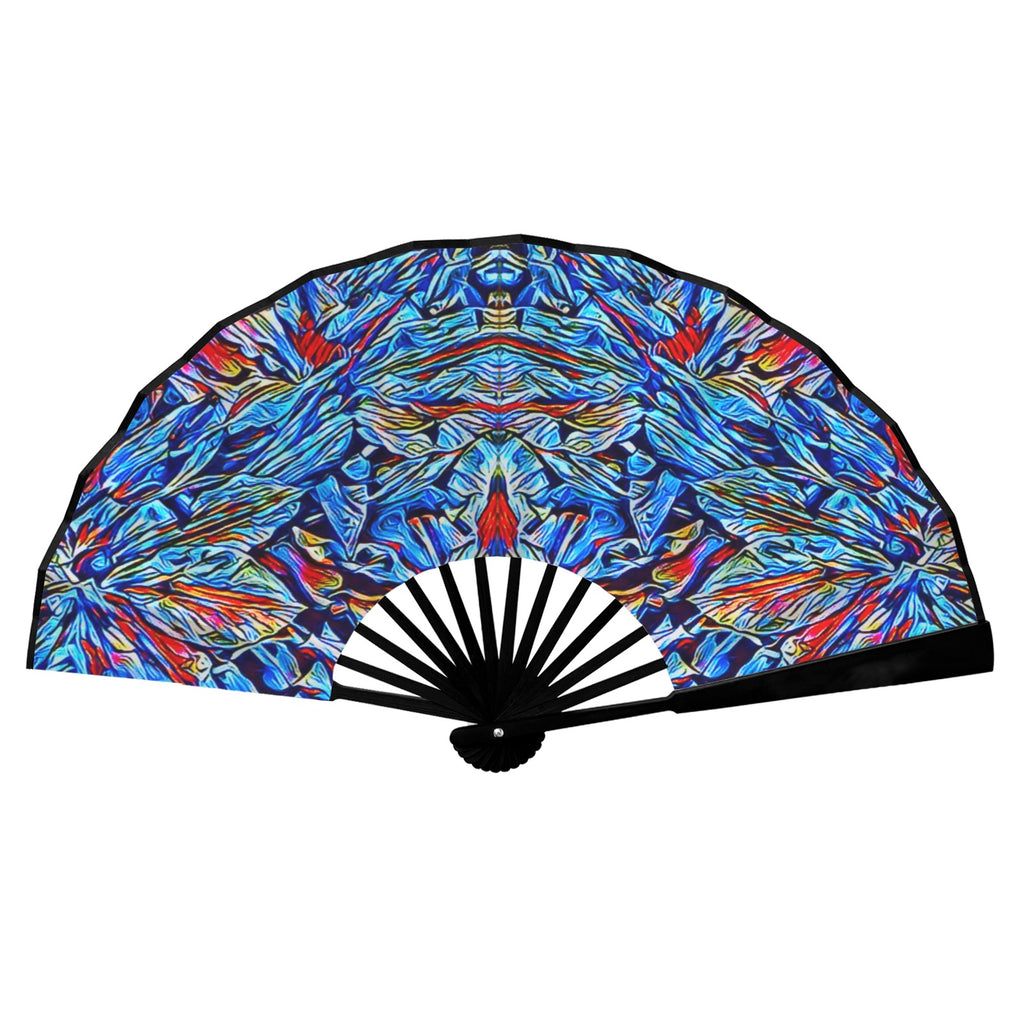 'Clematis Sapphire' (Black Edge) Double-Sided Folding Bamboo Fan