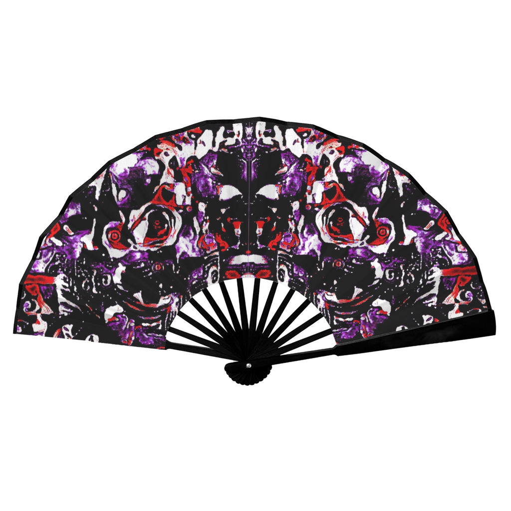'Gothic Rose' (Black Edge) Double-Sided Folding Bamboo Fan